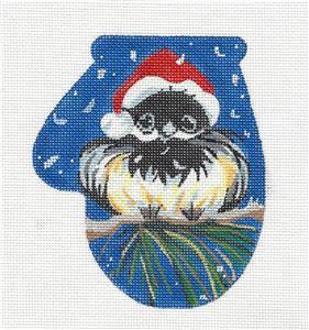 Mitten ~ Christmas Chickadee Bird Mitten handpainted Needlepoint Canvas ~ Kamala Juliemar
