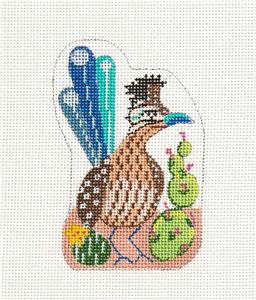 Canvas ~ Southwest ROADRUNNER Bird Ornament handpainted Needlepoint Canvas by Kamala Juliemar