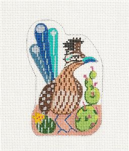 Canvas ~ Southwest ROADRUNNER Bird Ornament handpainted 18 Mesh Needlepoint Canvas by Kamala Juliemar