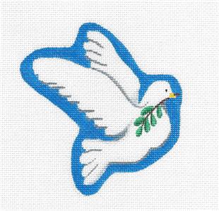 Peace Canvas ~ White Dove of Peace with Olive Branch handpainted Needlepoint Canvas by Pepperberry Designs