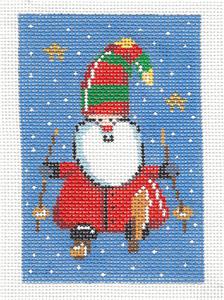 Christmas ~ Santa on Skis Christmas 18 mesh handpainted Needlepoint Ornament Canvas by LEE
