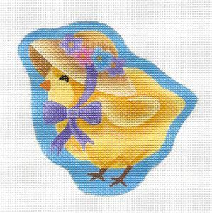 Spring Canvas ~ Easter Chick in Flower Bonnet handpainted Needlepoint Canvas by Pepperberry