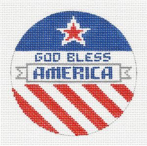 Round ~ GOD BLESS AMERICA Patriotic HP Needlepoint Ornament Canvas by ZIA from Danji