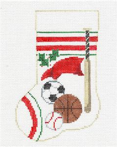 SPORTS Mini Stocking ~ SPORTS Mini Stocking handpainted Needlepoint Canvas by Kathy Schenkel
