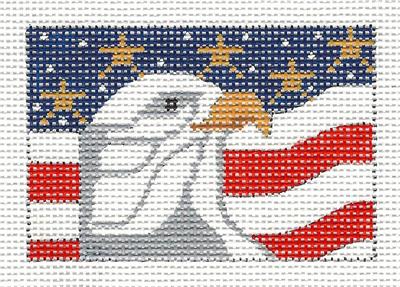 Canvas ~ EAGLE & FLAG to fit Planet Earth ID TAG 2" by 3" handpainted Needlepoint Canvas by CH Designs