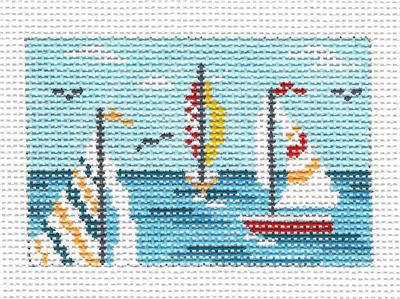 Canvas ~ SAILBOATS to fit Planet Earth ID TAG 2" by 3" handpainted Needlepoint Canvas Needle Crossings