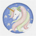 Round ~ "She" UNICORN Ornament handpainted Needlepoint Canvas 4" Round  by Rebecca Wood