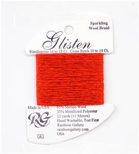 GLISTEN Sparkling Braid #63 Fiery Red Needlepoint Thread by Rainbow Gallery