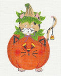 Halloween ~ Cat in a Pumpkin handpainted 18 Mesh Needlepoint Ornament Canvas by Lainey Daniels