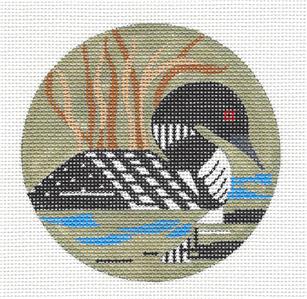 Bird Round ~ Loon in the Marsh handpainted 4" Needlepoint Ornament by Melissa Prince