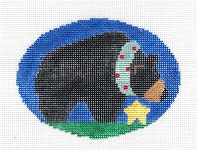 Oval ~ Black Bear with Star Oval handpainted Needlepoint Canvas by Kathy Schenkel