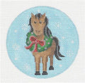 Christmas Round ~ Christmas Horse Wearing a Wreath handpainted Needlepoint Ornament by Pepperberry