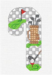 Candy Cane ~ GOLF Sports Medium Candy Cane 18 mesh handpainted Needlepoint Canvas by CH Designs ~Danji