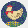 Round ~ Christmas Hen Chicken with Red Bow handpainted Needlepoint Canvas by Juliemar