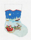 Christmas ~ Santa & Sleigh Mini Stocking handpainted 13mesh Needlepoint Canvas Susan Roberts