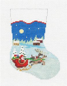 Christmas ~ Santa & Sleigh Mini Stocking handpainted 13mesh Needlepoint Canvas Susan Roberts