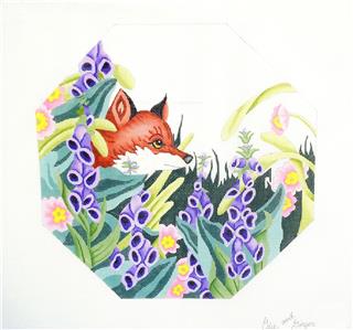 Fox Canvas ~ Red Fox in Purple Foxglove Flowers handpainted Needlepoint Canvas Edie & Ginger CBK