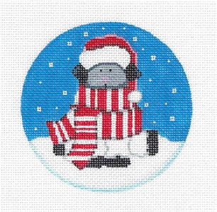 Round ~ Lamb wearing Scarf & Hat handpainted Needlepoint Ornament by Pepperberry