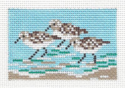 Bird Canvas ~ SANDPIPERS to fit Planet Earth ID TAG 2" by 3" handpainted 18 Mesh Needlepoint Canvas Needle Crossings