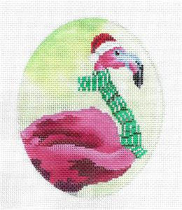 Oval ~ Bradley the Flamingo handpainted Oval Needlepoint Canvas by Scott Church
