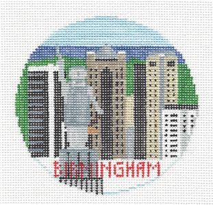 Travel Round~BIRMINGHAM, ALABAMA handpainted Needlepoint Canvas~by Kathy Schenkel**MAY NEED TO BE SPECIAL ORDERED**