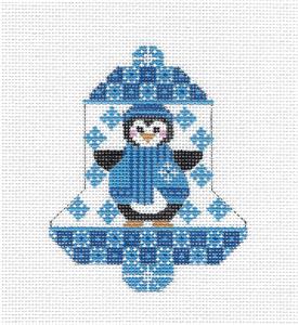 Bell-Penguin in Blue Bell handpainted Needlepoint Ornament by CH Design ~ Danji