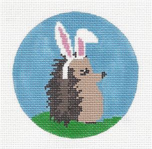 Round ~ Spring Hedgehog with Bunny Ears handpainted Needlepoint Canvas by ZIA ~ Danji