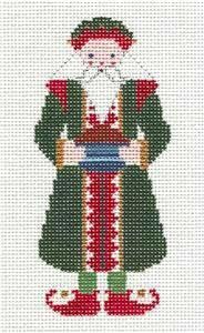 Santa Canvas ~ Plum Pudding Santa handpainted 18 Mesh Needlepoint Ornament Canvas by Petei ~ Pony