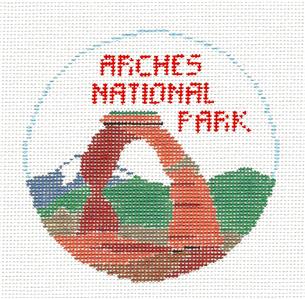 Travel Round ~ ARCHES NATIONAL PARK, UTAH handpainted Needlepoint Canvas by Kathy Schenkel