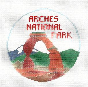 Travel Round ~ ARCHES NATIONAL PARK, UTAH handpainted 18 Mesh Needlepoint Canvas by Kathy Schenkel