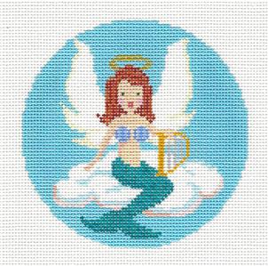 Round ~ Mermaid Angel with Harp handpainted 4" Needlepoint Canvas by Starke Art from CBK