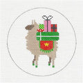 Christmas Round ~ LLAMA with Gifts handpainted 18 Mesh 4" Rd. Needlepoint Ornament Canvas by ZIA ~ Danji