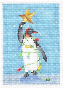 Penguin Canvas ~ Penguin with a Star Handpainted Needlepoint canvas by Scott Church
