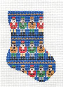 Stocking ~ Nutcracker Mini Stocking on Blue handpainted Needlepoint Ornament Silver Needle