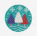 Round-3 Trees on Teal 4" Ornament handpainted 13m Needlepoint Canvas by Karen ~ CBK