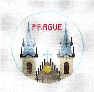 Travel Round ~ PRAGUE, CZECH REPUBLIC handpainted Needlepoint Canvas by Kathy Schenkel