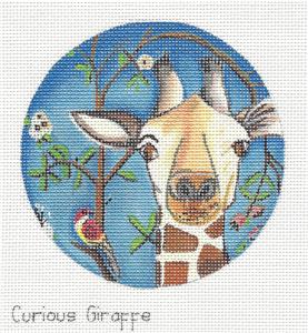 Round ~ Curious Giraffe handpainted Needlepoint Ornament by Unique NZ Designs ~ Juliemar