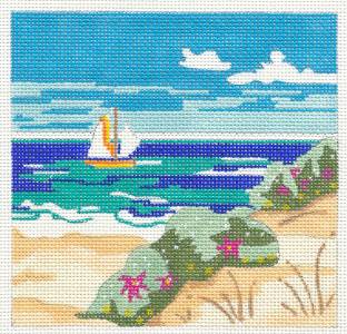 Beachscape ~ Beach Scapes HP Needlepoint Canvas by Juliemar & STITCH GUIDE & Photo