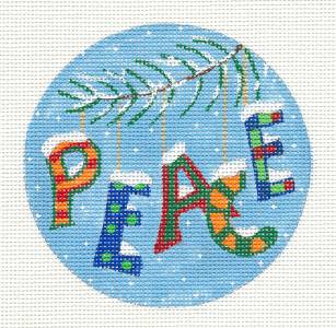 Peace Round ~ PEACE On Earth handpainted Needlepoint Canvas Ornament 4" Round Juliemar