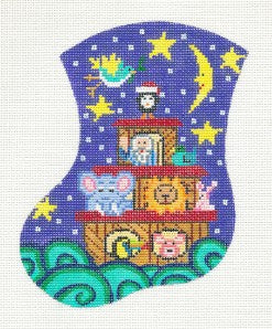 Mini Stocking ~ Noah's Ark & Animals Mini Stocking Ornament HP Needlepoint Canvas by Meredith
