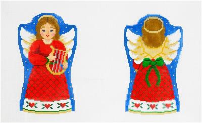 Christmas ~ 2 Sided Christmas Angel with Harp handpainted Needlepoint Ornament Susan Roberts