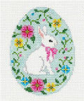 Egg ~ White Bunny Surrounded by Flowers Egg handpainted 18 Mesh Needlepoint Canvas by Susan Roberts