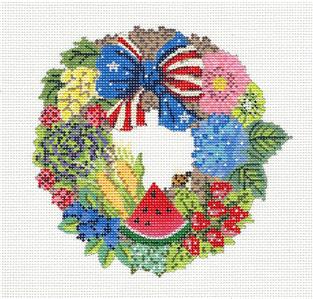 Kelly Clark Canvas ~ Summer Seasons Flowers & Fruit Wreath handpainted Needlepoint Canvas by Kelly Clark