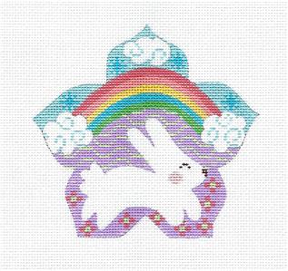 Canvas- Rainbow Bunny & STITCH GUIDE handpainted Needlepoint Canvas by CH Design Danji