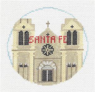 Travel Round ~ SANTA FE, NEW MEXICO handpainted Needlepoint Canvas by Kathy Schenkel