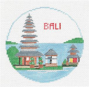 Travel Round ~ BALI Indonesian Hindu Temple handpainted Needlepoint Canvas Kathy Schenkel RD. **MAY NEED TO BE SPECIAL ORDERED**