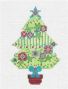 Tree ~ Pastel Christmas Tree Ornament handpainted 18 Mesh Needlepoint CH Designs ~ Danji