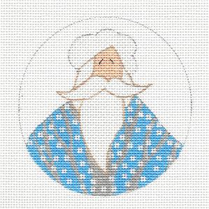 Round ~ The Santa in Blue handpainted Round Needlepoint Ornament by Curtis Boehringer