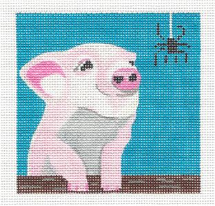 Child's Canvas ~ CHARLOTTE'S WEB & WILBUR the PIG handpainted 4" Sq. Needlepoint Canvas by Melissa Prince
