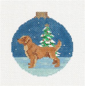 Dog ~ Golden Retriever Dog with Christmas Tree Ornament 18 mesh handpainted Needlepoint Canvas by Susan Roberts